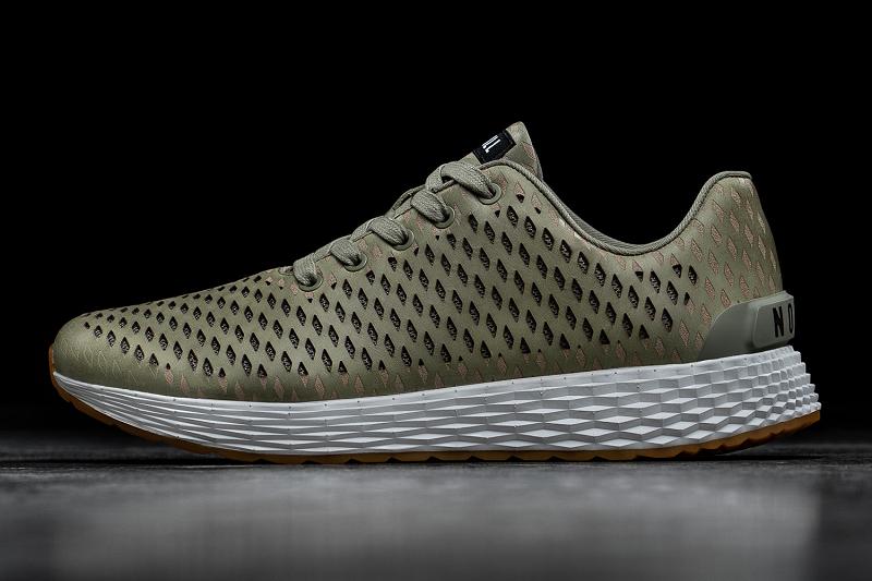 Women's Nobull Sage Leather Running Shoes Olive | SG A2623H